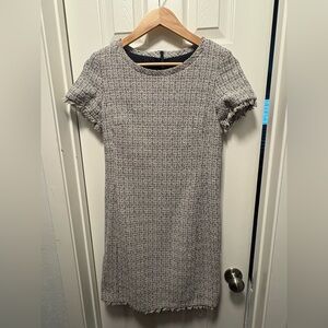 Max Mara Weekend Sheath Dress | Black, Cream Metallic Tweed with Fringe Edges